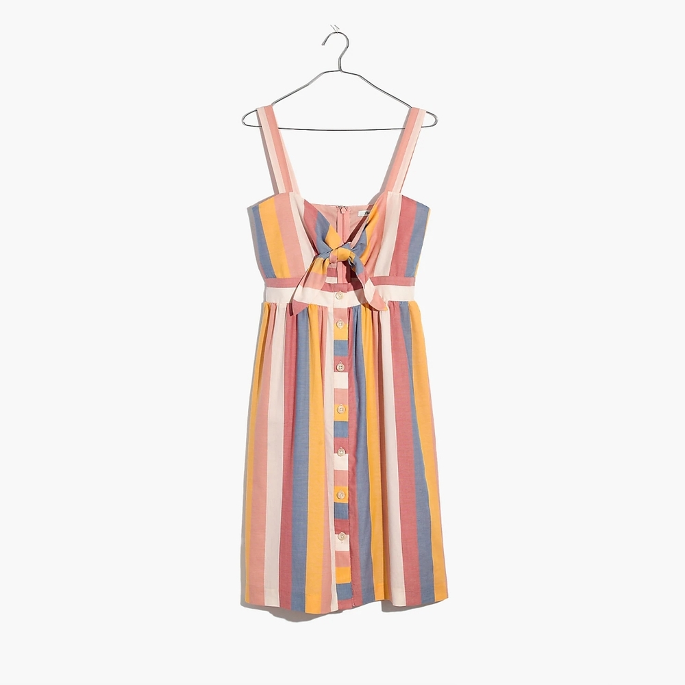 Madewell Tie Front Cutout Dress in Pastel Stripes, size 6 Spring/Easter/Summer
